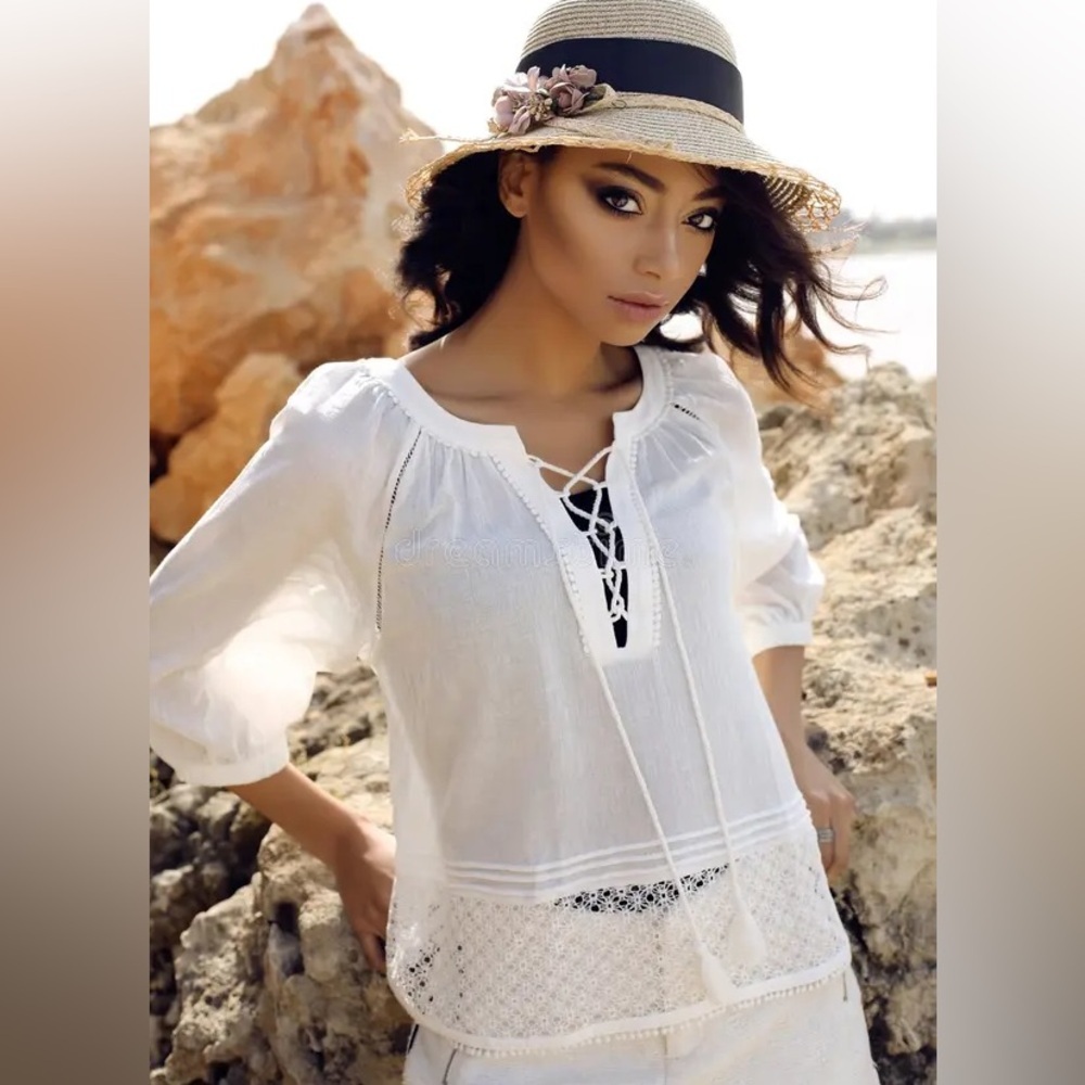 Victorias Secret White Lace-Up Blouse Size Large